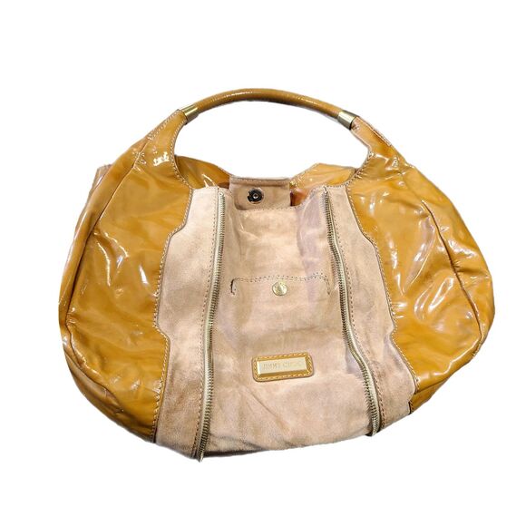 Jimmy Choo "Mandah" Camel Patent Leather & Suede Expandable Hobo Bag w/ COA - Picture 3 of 14